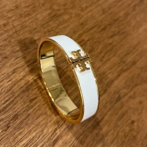 Tory Burch Gold and White Enamel Bracelet
